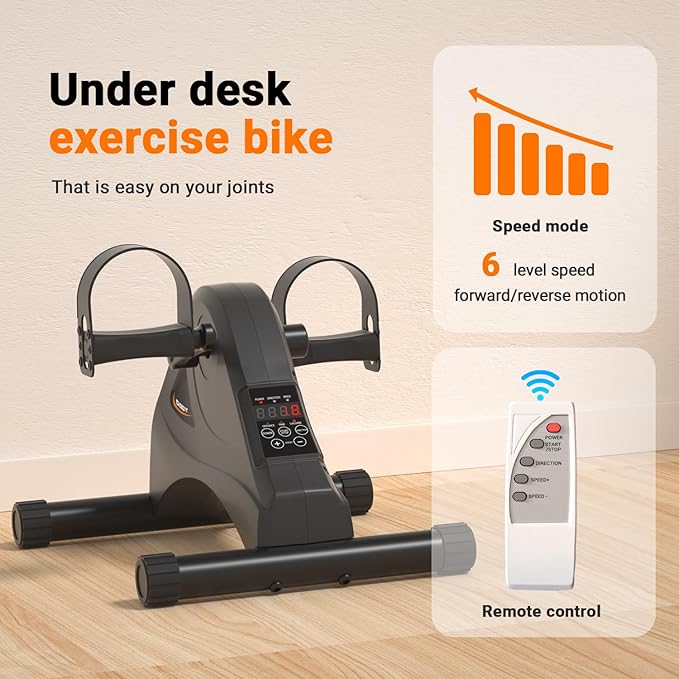 TODO Motorized Pedal Exerciser Mini Exercise Bikes, Under Desk Bike Peddler Exerciser for Seniors Rehab and Arm Leg Physical Therapy