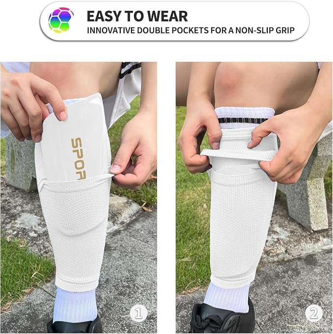 Kids Youth Soccer Shin Guards with Sleeves, Slip in Shinguards Soccer Shin Pads for 3-15 Years Old Boys Girls Child Teens