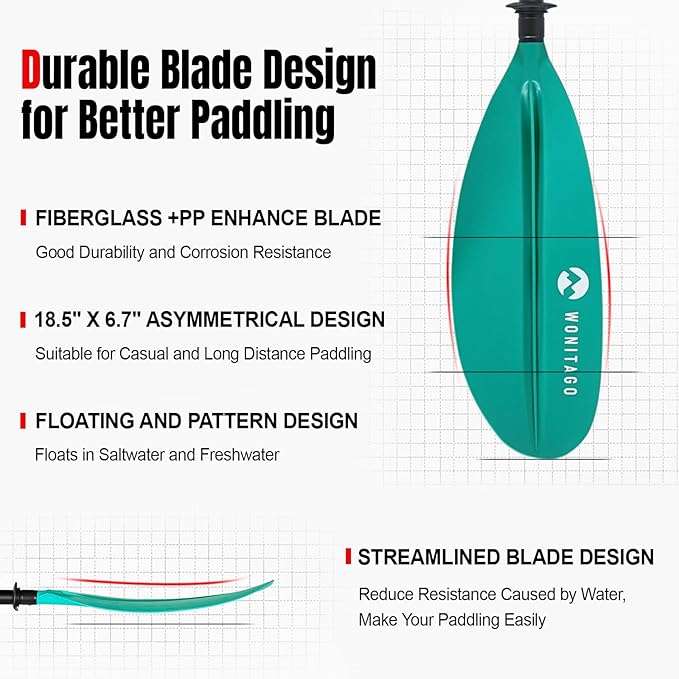 Kayak Paddle Premium Carbon Fiber Paddle with Reinforced PP + Fiberglass Blade, Floating Adjustable Kayaking Oars, 3 Piece, 220-240 cm/86-94 Inches, 240-260 cm/94-102 Inches