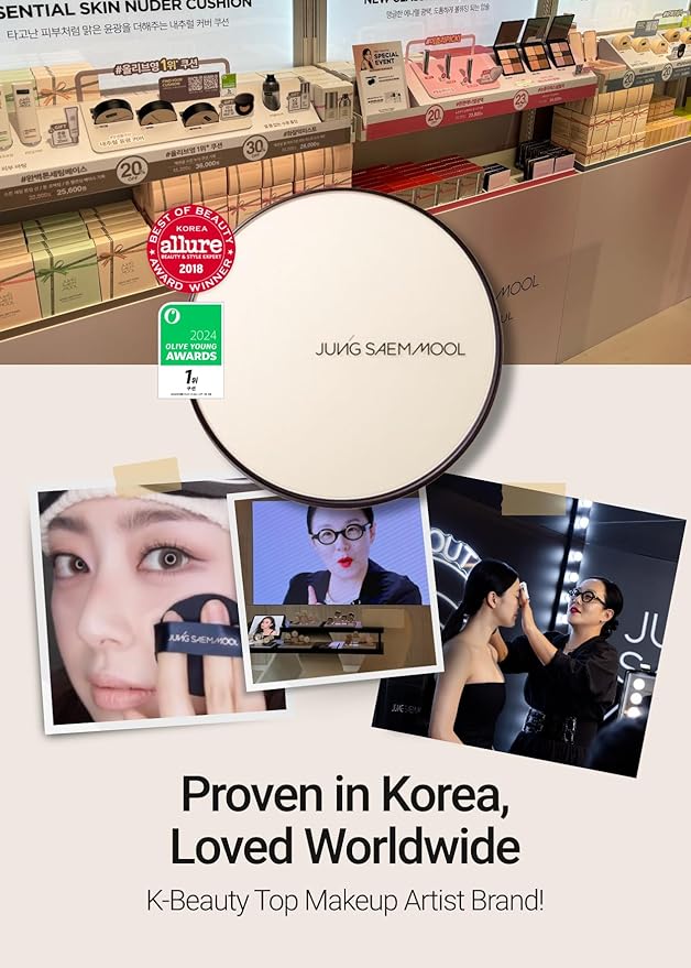 [JUNGSAEMMOOL OFFICIAL] Essential Skin Nuder Cushion (02 Fair Light) | Refill Included | Natural Finish | SPF50 Broad Spectrum | Makeup Artist Brand | Cream Foundation