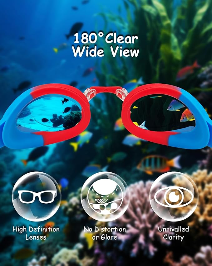 Kids Swim Goggles, Anti-fog and UV Protection with Swim Cap for Age 3-15 Youth Boys Girls Toddler