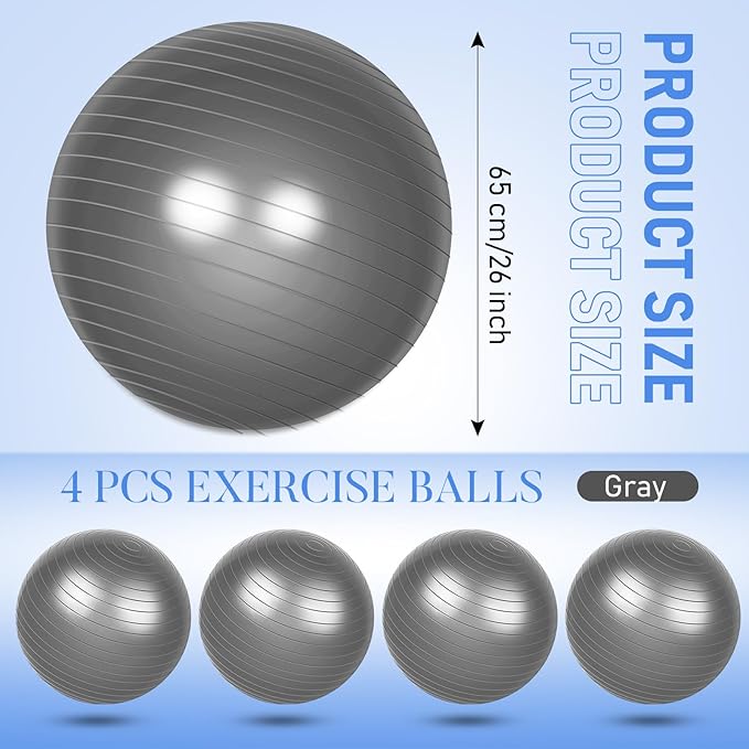 Leyndo 4 Pcs 26 Inch Yoga Exercise Ball Pilates Pregnancy Birthing Fitness Ball with Quick Pump Anti Burst for Improved Posture, Balance, Yoga, Pilates, Training