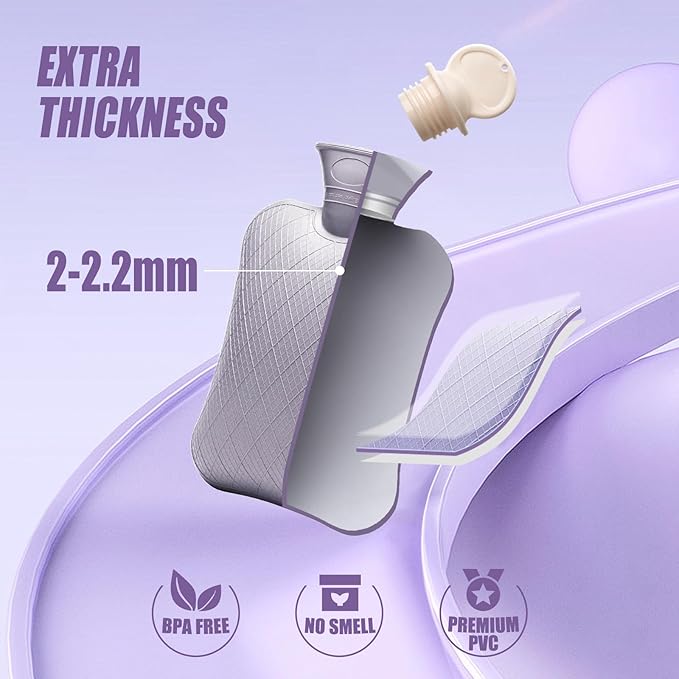 FORICOM Hot Water Bottles for Pain Relief,Muscles, Back, Neck, Shoulder,Feet,Tummy. Warm Water Bottle,Hot Water Bag for Back Pain, Heating Pad 2Liter, Non Toxic and Rubber, Hot and Cold Therapy