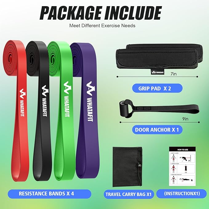 WHATAFIT Resistance Bands, Pull Up Assistance Bands, Exercise Bands, Workout Bands Set for Men and Women Home Fitness, Body Stretching, Strength Training, Physical Therapy