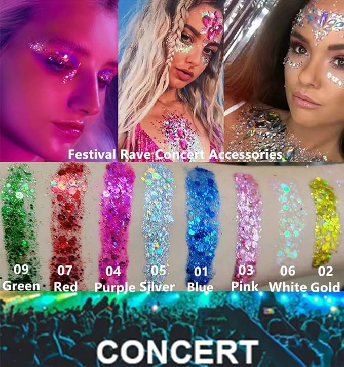 Go Ho Gold Face Body Glitter,Mardi Gras Glitter Makeup Gold Face Paint,Holographic Chunky Sequins Glitters for Eye Lip Hair Nails,Festival Rave Accessories,52g