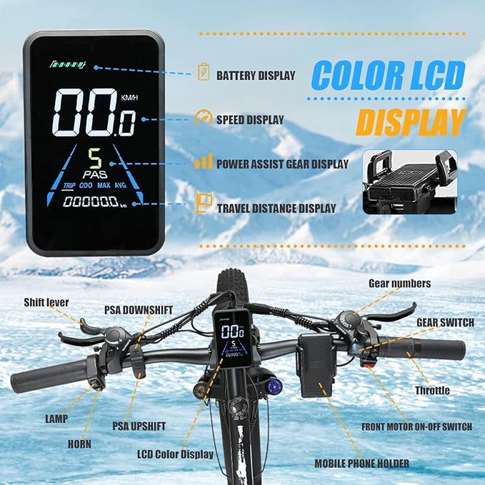 Electric Bike for Adults, AWD Ebike Dual Motor, 26'' Fat Tire Peak 4000W Ebikes with 48V 23AH Battery Hydraulic Brake Electric Bicycle, 21 Speed Dirt Bikes UL Certified