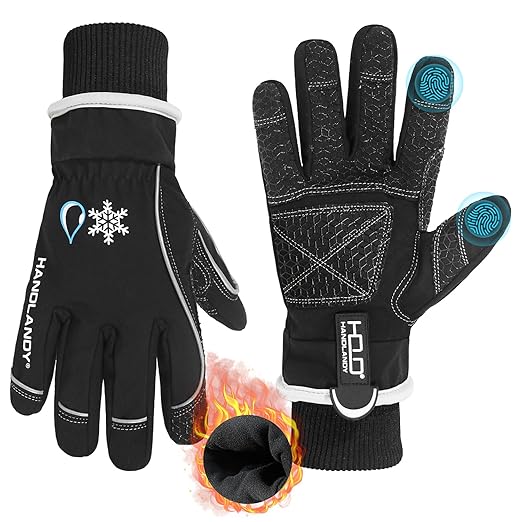 HANDLANDY Waterproof Insulated Work Gloves, 3M Thinsulate Thermal Winter Gloves for Men Women Touch Screen, Warm Ski Snowboard Cold Weather Gloves (Black, Large)
