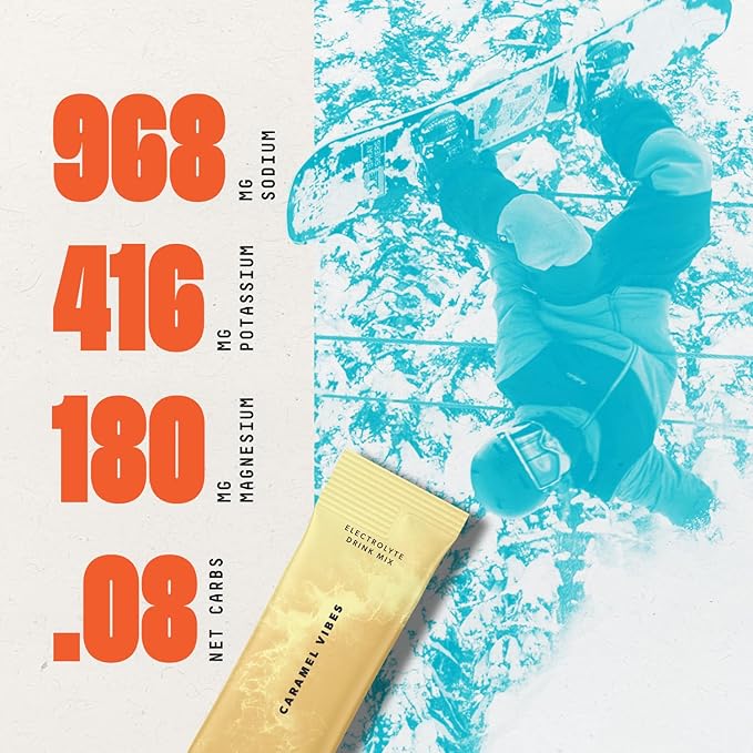 Keto Chow SALTT Electrolytes Powder Packets, Caramel Vibes (30 Hydration Packets) - Magnesium, Potassium, Sodium, Trace Minerals - Vegan, Gluten Free, Sugar Free - Travel Essentials - Made in USA