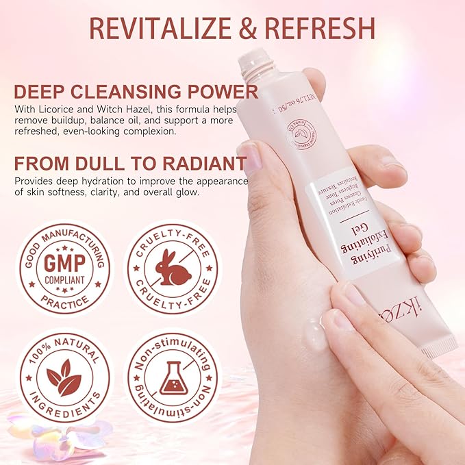 Gentle Purifying Exfoliating Gel for improving Skin Tone & Texture, Deas Skin Cells/Pore Dirt/Excess Sebum/Impurities Remover, Hydration, Natural Formula, 1.76 Oz/50 G
