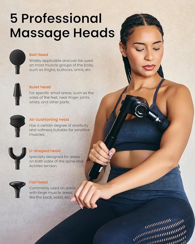 Foldable Massage Gun Deep Tissue with 5 Adjustable Angles,Portable Percussion Back Massager for Muscle/Neck/Body Pain Relief with Long Extension Metal Handle,32-Speeds,with Carry Case