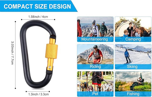 10 Pack Aluminum D Ring Key Rings Hiking Clips Locking Carabiner for Hiking Camping Fishing and Outdoor Use，Clips with Screw Gate Multicolored