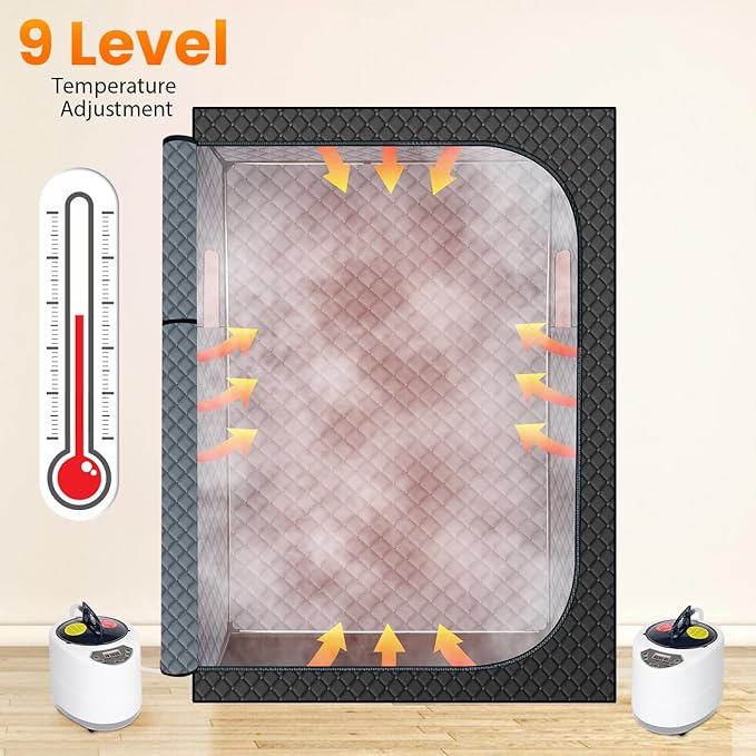 MIXC Full Body Portable Personal Saunas Box for Home, 2 Person Steam Sauna at Home Spa with 2.6L & 1500W, Two-Person with 2 Foldable Chairs, Remote Control, Home Sauna for Gym, Black