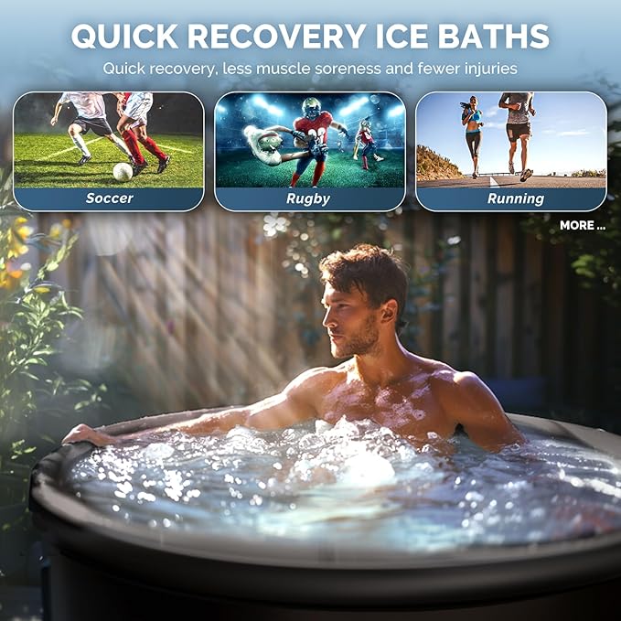 Ice Bath Tub for Athletes, 116 Gal XL Cold Plunge Tub for Recovery and Cold Water Therapy, Portable Multiple Layered Ice Pod Barrel for Outdoor, Inflatable Icebath Tub at Home, Pure Black