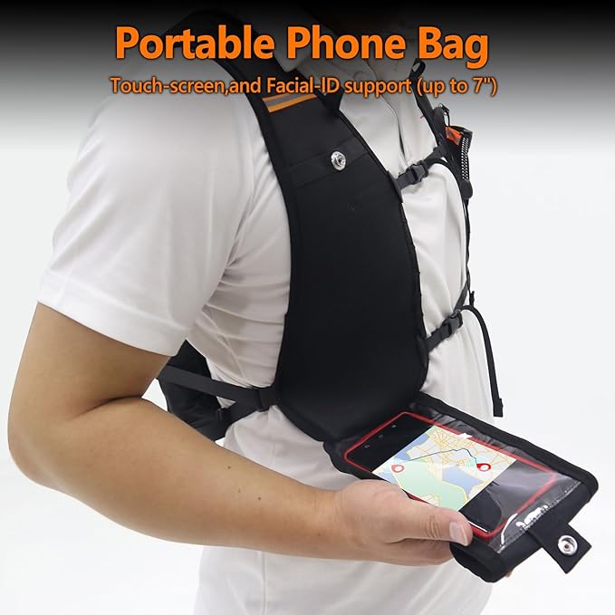 Hydration Backpack with 2L Hydration Bladder, Touch Phone Pocket, Compass, Whistle, Lightweight Breathable Reflective Running Water Backpack for Hiking Hydration Pack for Running Cycling