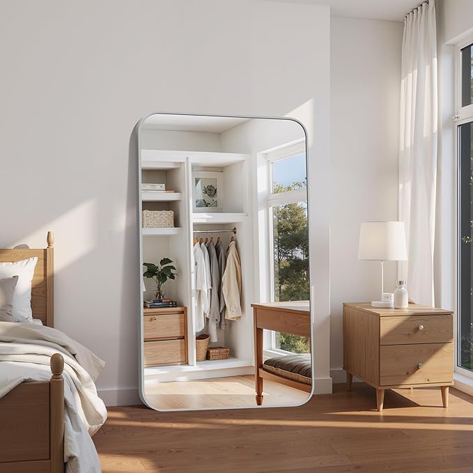 FORBATH 60x36 Inch Silver Bathroom Mirror for Over Sink, Large and Wide Rectangular Wall Mirror with Metal Frame, Rounded Corners for Bathroom, Bedroom, Entryway Decor (Horizontal or Vertical)