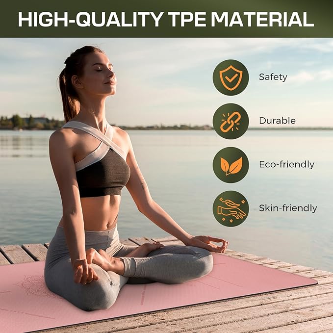 Yoga Mat Non Slip, Anti-Tear 3/16 Thick TPE Yoga Mats for Women and Men, 72"x24" Exercise & Fitness Mat with Carrying Strap, Workout Mats for Yoga, Pilates and Floor Exercise
