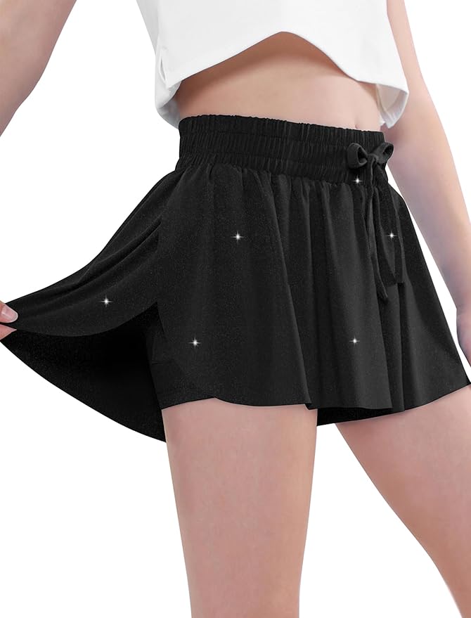 EXARUS Girls Butterfly Shorts Flowy Dance Skirt Cheer Skorts Athletic Tween Clothes Teen Preppy Outfits Flutter Kids