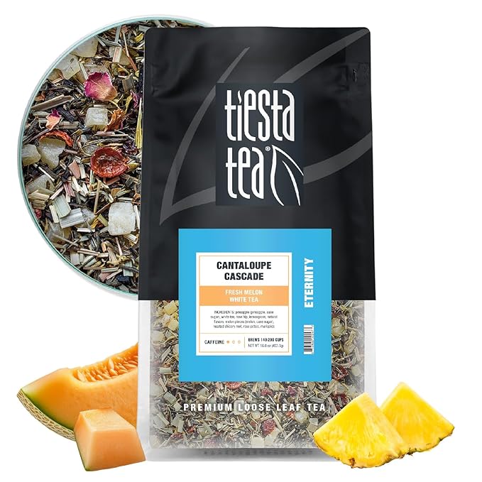 Tiesta Tea - Cantaloupe Cascade Tea, Loose Leaf, Fresh Melon White Tea, Premium Low Caffeine Tea Blend, Make Hot or Iced & Up to 200 Cups, 16 oz Resealable Bulk Pouch