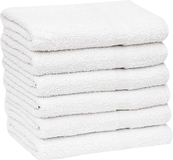 GOLD TEXTILES 60 White Economy Bath Towels Bulk (24x48 Inch) Cotton Blend for Softness-Commercial Grade Easy Care