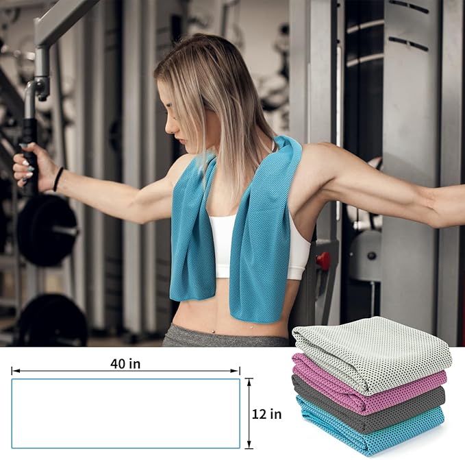 YESLIFE 4 Pack Cooling Towel 40"x12", Gym Towels for Men and Women, Soft Breathable Workout Towels for Yoga, Running, Sport, & More (Blue, Grey, Purple, Black)