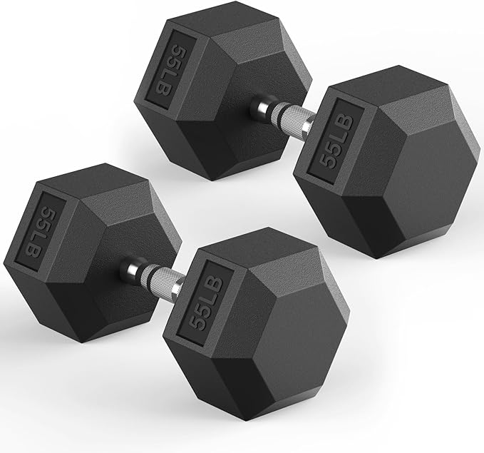 Hex Dumbbell 40-125 lb, Rubber Encased Exercise & Fitness Dumbbells, Hand Weight for Strength Training
