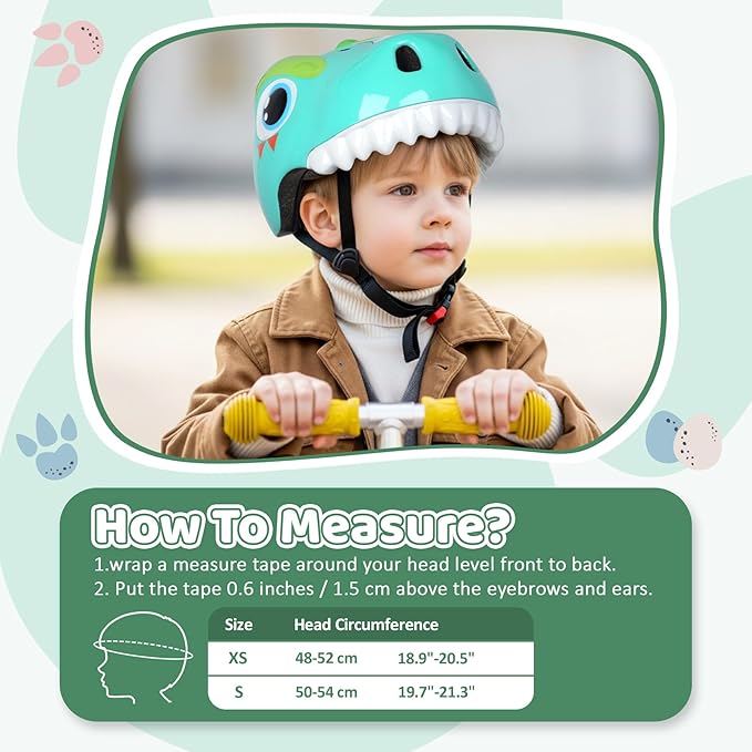 Dinosaur Bike Helmet for 1-3-5-8 Toddler Baby Kids, Lightweight Bicycle Helmet for Cycling Skateboard Roller Skate & Multi-Sports,2 Sizes for Boys and Girls