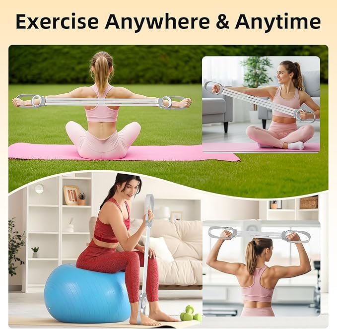 Figure 8 Fitness Resistance Bands with Handles, 20-60lb Adjustable Elastic Excercise Band, Non-Slip Fabric Silicone Bands for Strength Stretch Flexibility Training Arms Back Shoulder Chest Legs