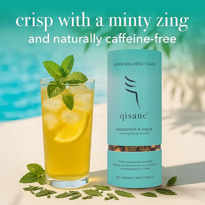 qìsane Organic Peppermint Tea Bags with Loquat Leaves - Whole Organic Peppermint Leaves, Loquat, Ginger & Balloon Flower Roots - Herbal Tea for Cough Support & Easy Breathing - 10 sachets (~30 cups)