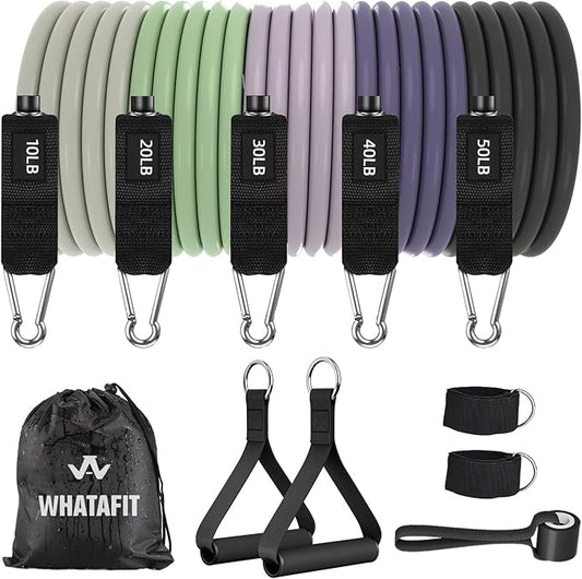 WHATAFIT Resistance Bands, Exercise Bands，Resistance Bands for Working Out, Work Out Bands with Handles for Men and Women Fitness, Strength Training Home Gym Equipment