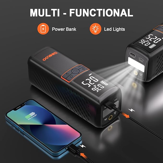 GOOLOO GT160 Tire Inflator Portable Air Compressor, 160PSI Portable Air Pump for Car Tires, 7500mAh Cordless Air Pump with Digital Pressure Suitable for Cars, Bikes, Balls, Motorcycles