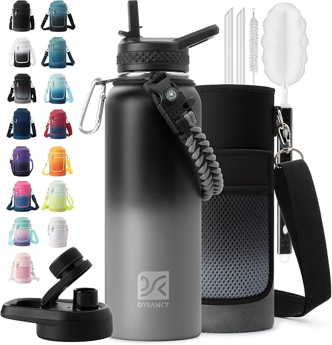 Insulated Water Bottle | Thickened Stainless Steel Vacuum Metal | Portable Sports Water Jug for Gym and Hiking with Straw, Carrier Bag, Handle Strap | BPA-Free 40 oz