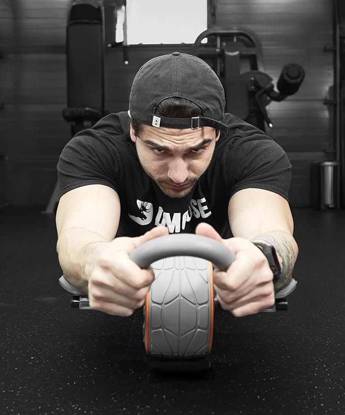 DMoose Fitness Ab Roller Wheel with Elbow Support & 2 Knee Pads - Abdominal Exercise Trainer for Core Strength Training - Ultimate Abs Workout Equipment for Home and Gym - Ab Machine for Men & Women