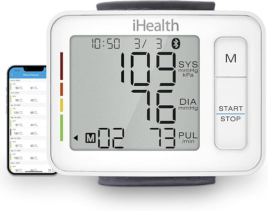 iHealth Push Wrist Blood Pressure Monitor, Digital Bluetooth Blood Pressure Machine with Large Display and Portable Carrying Case for at Home and Travel Use