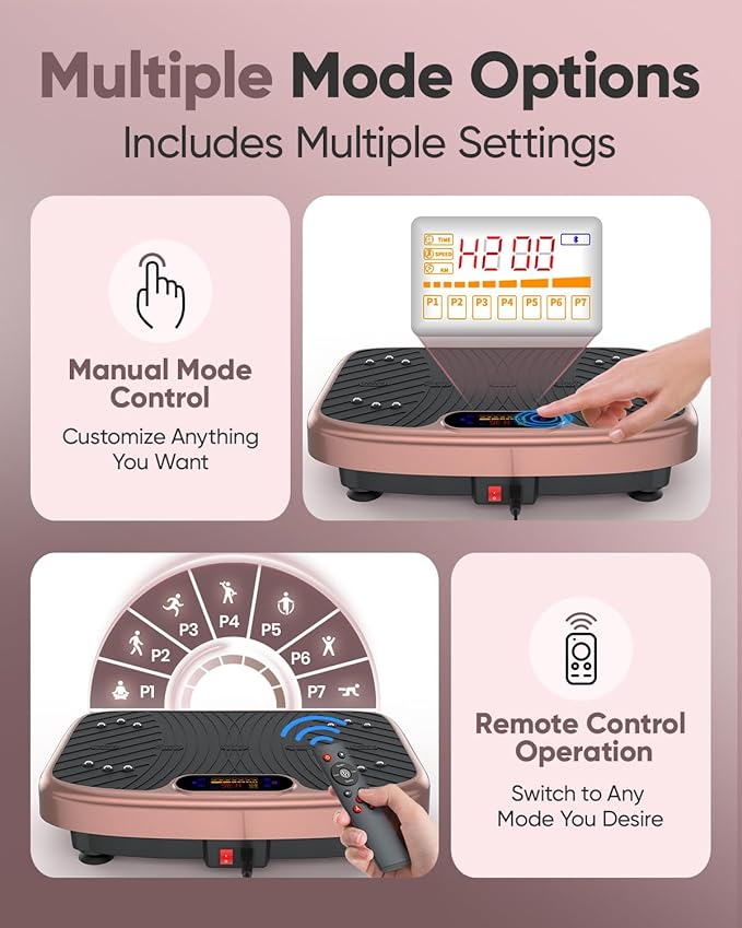Vibration Plate Exercise Machine, Vibration Plate Platform for Lymphatic Drainage, 200 Adjustable Speeds Power Shaping Vibrating Plate Helps Weight Loss, Shaping, Max Weight 450 Lbs