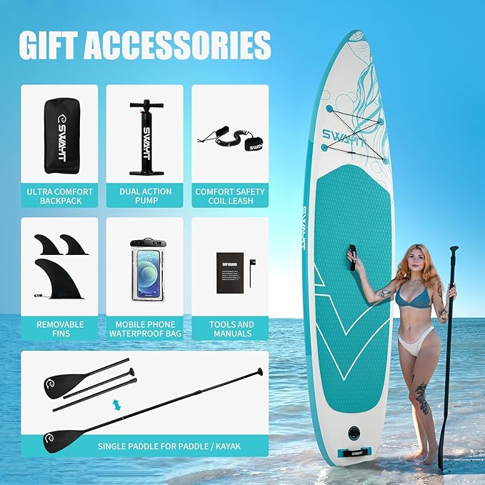Inflatable Stand Up Paddle Board – Durable SUP for Adults & Youth,33" Wide Blow Up Paddle Board with Paddle, Pump, Backpack,Leash – All Around Stable for All Skill Levels, Carries up to 450 lbs