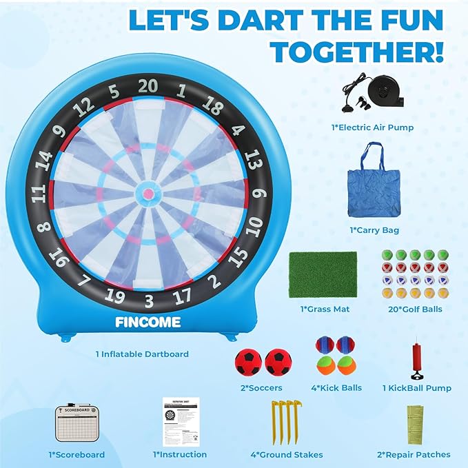 Inflatable 6ft Giant Dartboard, Golf Darts Kick Darts, Soccer & Throw Darts Game with Pump, 2 Kickball, 4 Throw Balls, 20 Golf Balls, Chipping Mat, Giant Dart Board Target Yard Games