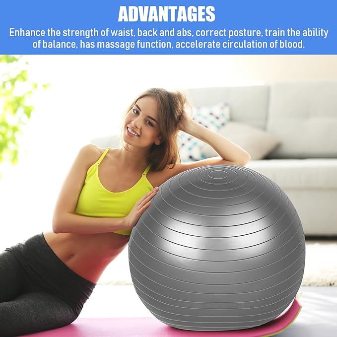 Leyndo 4 Pcs 26 Inch Yoga Exercise Ball Pilates Pregnancy Birthing Fitness Ball with Quick Pump Anti Burst for Improved Posture, Balance, Yoga, Pilates, Training