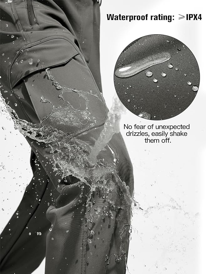 FREE SOLDIER Men's Outdoor Softshell Fleece Lined Cargo Pants Snow Ski Hiking Pants with Belt