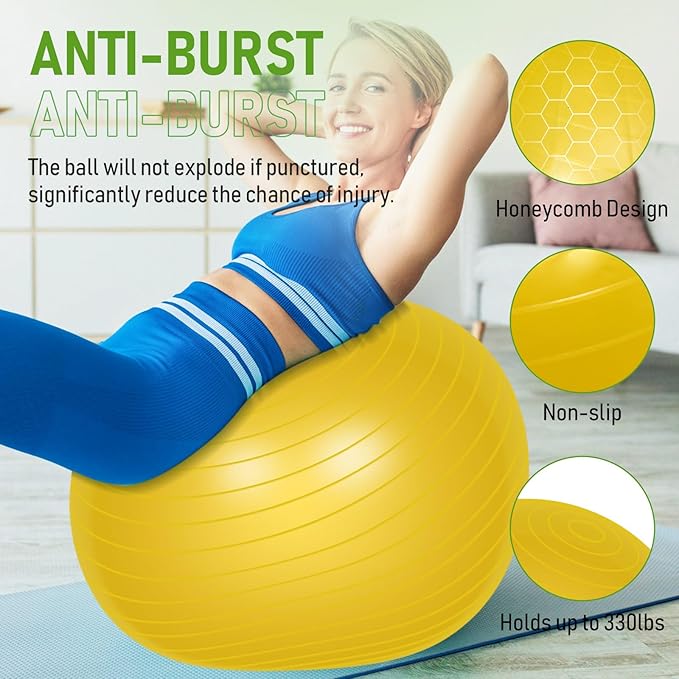 Leyndo 4 Pcs 26 Inch Yoga Exercise Ball Pilates Pregnancy Birthing Fitness Ball with Quick Pump Anti Burst for Improved Posture, Balance, Yoga, Pilates, Training