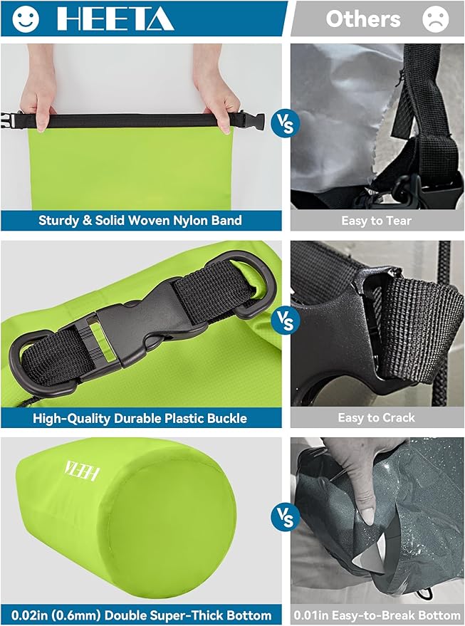 HEETA Waterproof Dry Bag for Women Men(Upgraded Version) 5L/10L/20L/30L/40L Roll Top Lightweight Dry Storage Bag Backpack with Emergency Whistle for Travel, Swimming, Boating, Kayaking, Camping, Beach