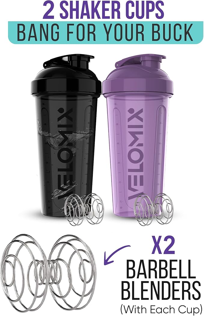 '-2 Pack- 28 oz Protein Shaker Bottles for Protein Mixes - 2x Wire Whisk | Leak Proof Shaker Cups for Protein Shakes | Protein Shaker Bottle Pack | Shakers for Protein Shakes-Purple&Black