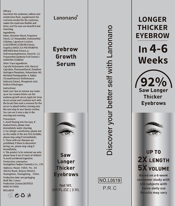 Eyebrow Serum, Fuller & Longer Looking Eyebrow Growth Serum, Advanced Eyebrow Enhancement, Vegan & Cruelty-Free, 0.1 Fl Oz（3ml）