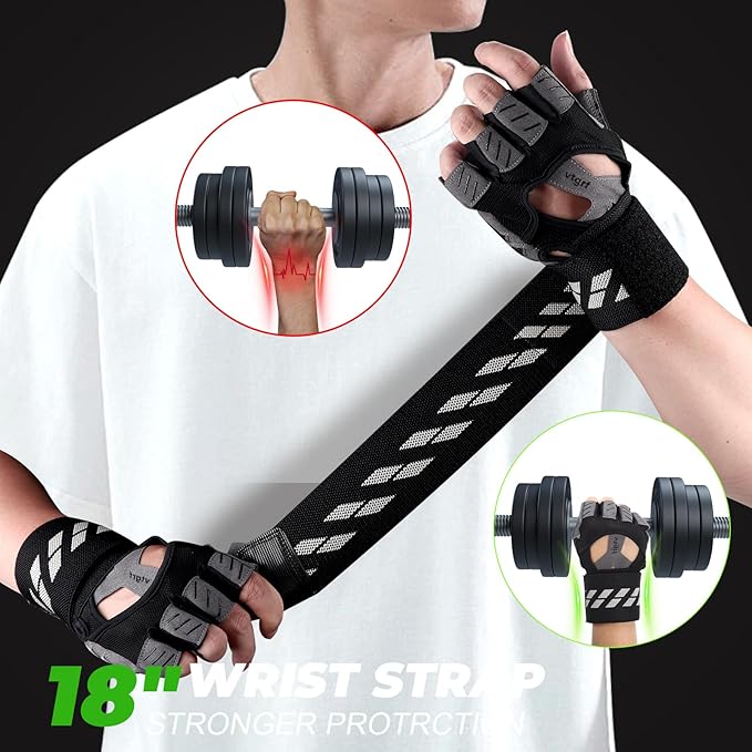 Fingerless Fitness Gloves with Wrist Support for Men - Ideal for Gym, Workout & Weight Lifting, Sports Gloves with Padded Design, Excellent Grip and Cushion Pads