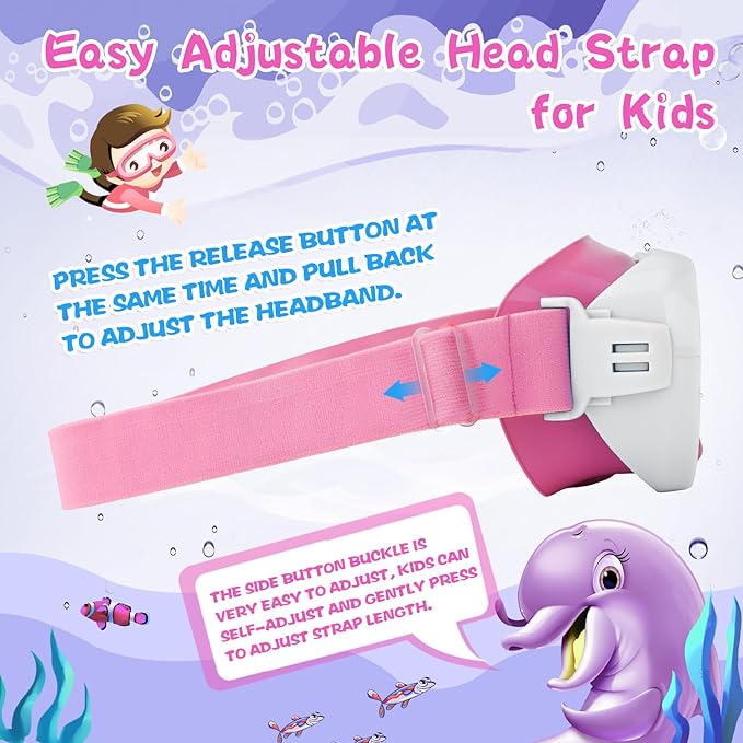 Kids Swim Goggles 180° Snorkel Diving Mask with Nose Cover, Anti-Fog Kids Swimming Goggles with Elastic Fabric Strap for Kids Boys Girls