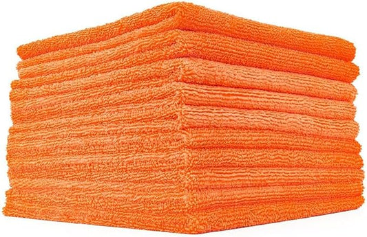The Rag Company - Edgeless 365 Microfiber Towels (10-Pack) Premium 70/30 Blend, Professional Polishing, Wax Removal, Auto Detailing, 365gsm, 16in x 16in, Orange