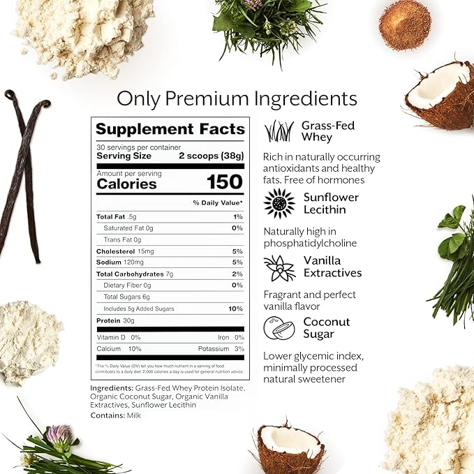 ProMix Nutrition Whey Protein Isolate Powder, Vanilla - Grass-Fed - ­Post Workout Fitness & Nutrition Shakes, Smoothies, Baking & Cooking Recipes - Gluten-Free & Keto-Friendly - 2.5 Pound (Pack of 1)