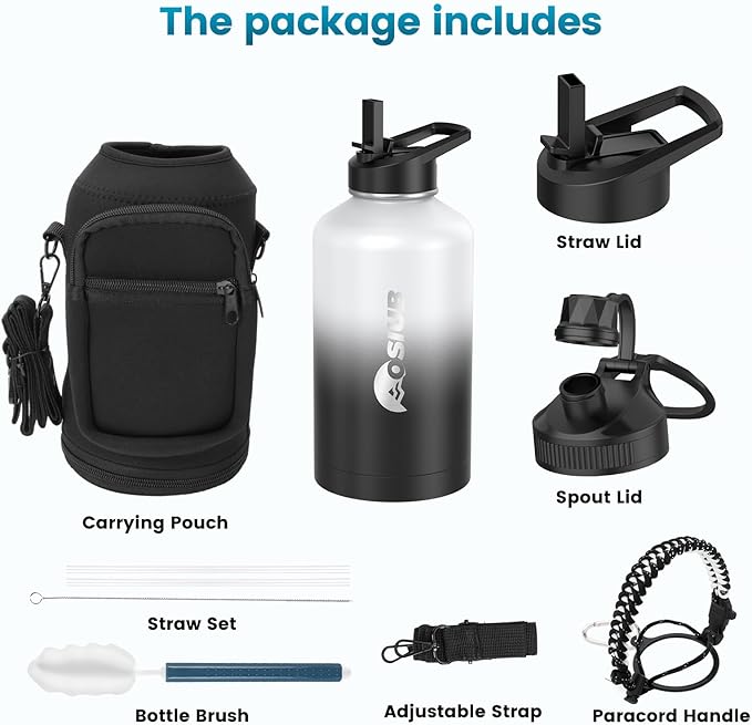 Insulated Water Bottle 128 oz, Triple Wall Vacuum Stainless Steel(Cold for 48 Hrs),Leak Proof & BPA-Free,One Gallon Water Bottle with Reflective Paracord & Flip Straw for Sports & Travel, DarkGray