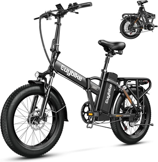 1000W Folding Electric Bike, 48V 20AH Large Removable Battery E Bike, 30+MPH, 80 Miles Max Range, 20" Fat Tire Electric Bike for Adults, Adult Electric Bicycles for Commute Beach Snow