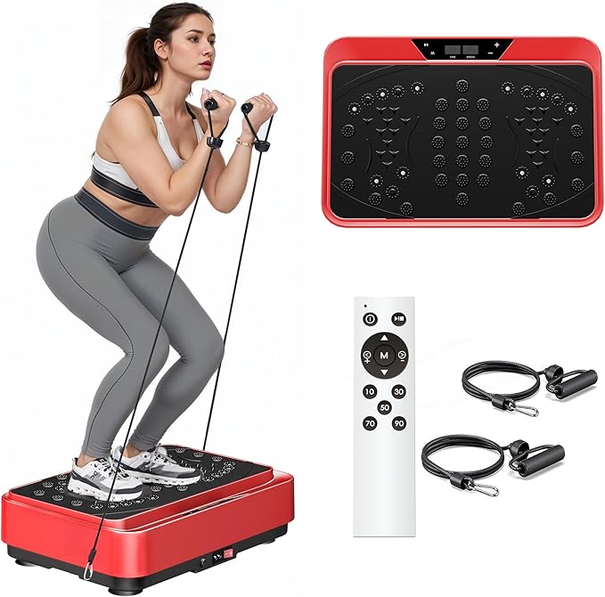 soges Vibration Plate Exercise Machine with Resistance Bands, Vibrating Plate for Lymphatic Drainage, Whole Body Vibrate Equipment, Home Fitness Workout Weight Loss Sports
