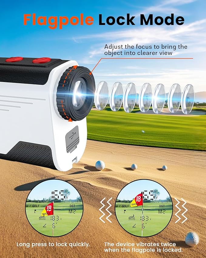 Golf Rangefinder with Slope - 1300/1500 Yards Laser Range Finder for Golf & Hunting, 7X Magnification, High-Precision Flag Locking Vibration, Rechargeable, IP54 Waterproof, Built-in Magnetic Strip